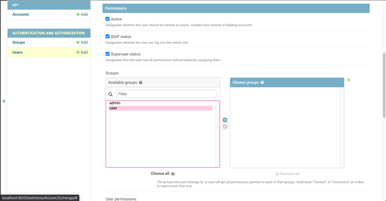 Django admin roles